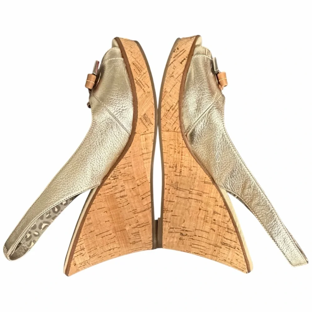 Sperry Metallic Gold Wedge Open Toe Slingbacks -‎ Size 8